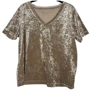 Dazy Velvet V-Neck Short Sleeve Top Womens Relaxed Crushed Velvet T-Shirt Large